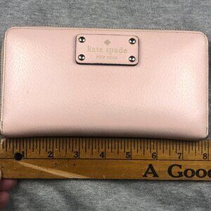 Kate Spade Pale Pink Zip Around Wallet Gold Side Pocket Credit Card Coins